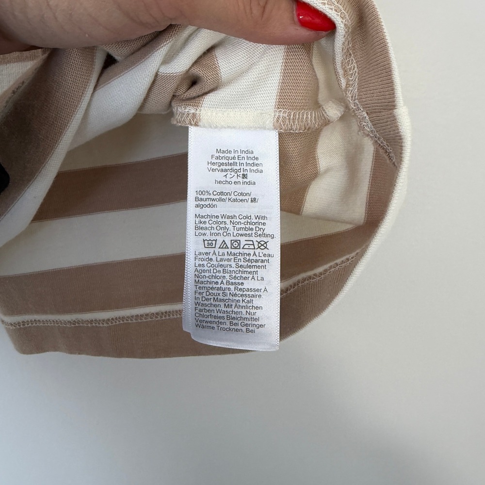 J.Crew‎ Womens XL Striped Short Sleeve Boatneck Top Gold Button Shoulder Beige - Picture 6 of 9